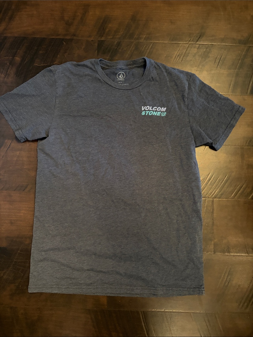 Volcom Men's Heather Navy Short Sleeve Tee with Teal Logo